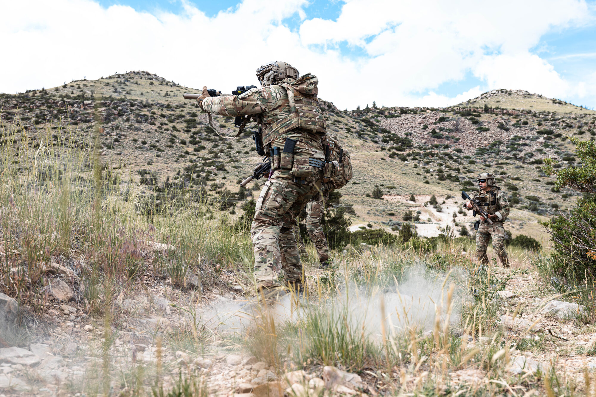 A patrol moving across open ground