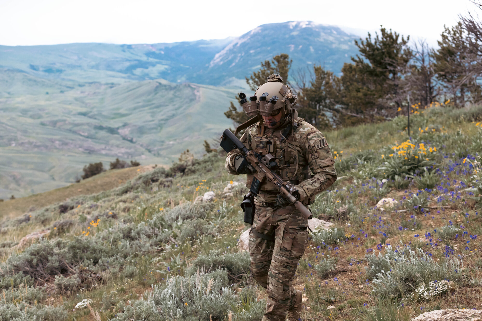 A single operator on a mountain ridge